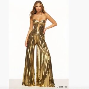 Sherri Hill Strapless Metallic Gold Jumpsuit - Never Worn - Size 2